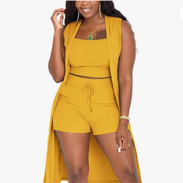 Amazon Yellow 3-Piece Shorts Set